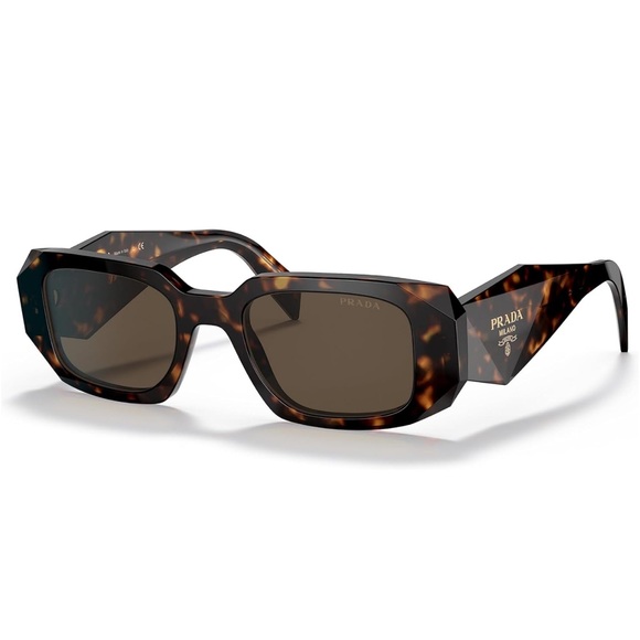 🤎Prada PR 17WS 2AU8C1 Tortoise Plastic Rectangle Sunglasses Brown Lens - Picture 5 of 17